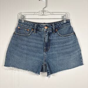Madewell High Waisted Cut Off Whiskered Denim The Curvy Perfect Jean Shorts